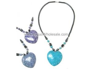Assorted Color Big Heart Turquoise Pendant Hematite Beads Chain Choker Necklace